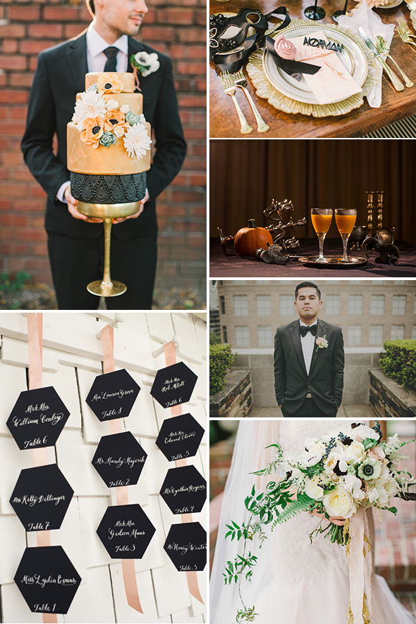 black and coral wedding color palette