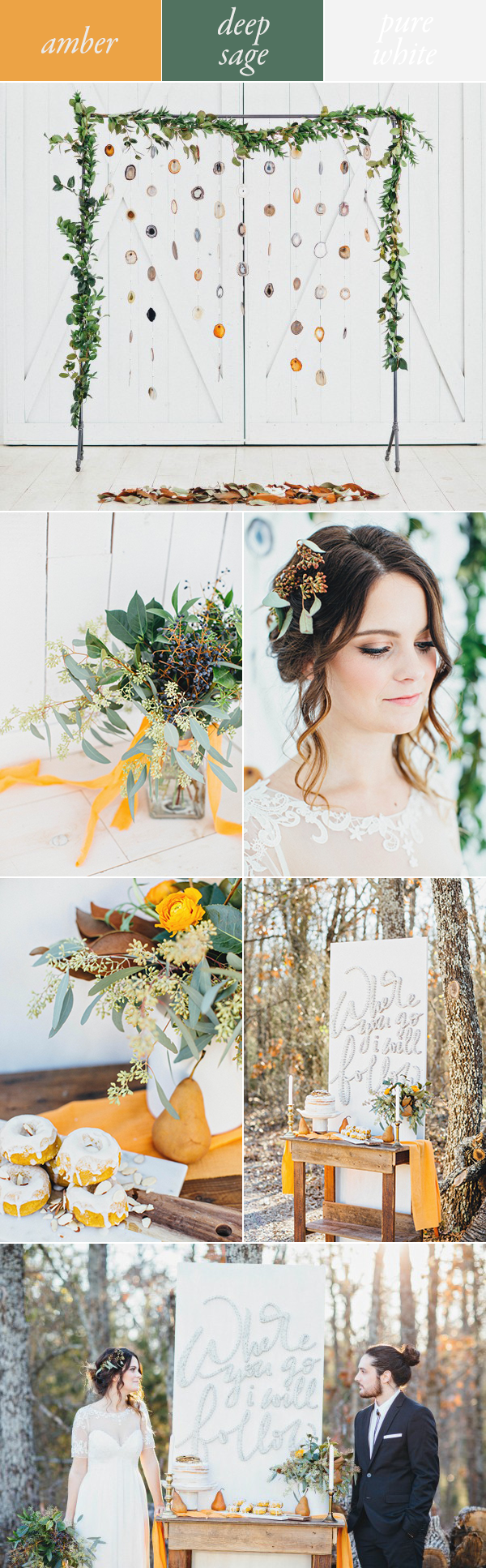 amber sage green white fall wedding color palette