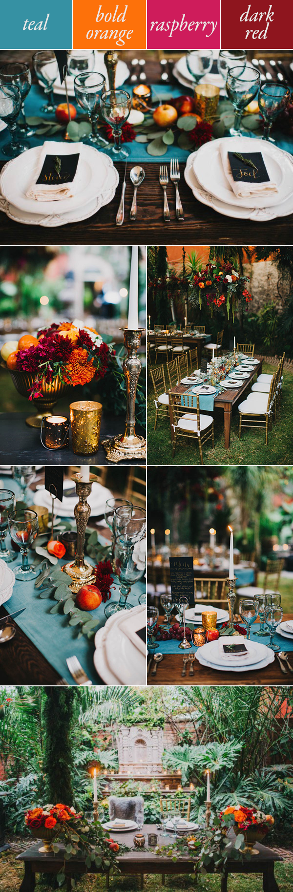 teal orange pink red fall wedding color palette