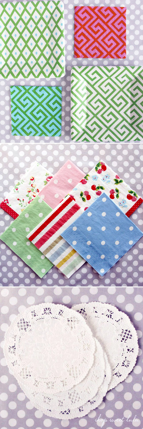 colorful paper plates and napkins, and vintage style wedding decor and party supplies from Shop Sweet Lulu colorful paper plates and napkins, and vintage style wedding decor and party supplies from Shop Sweet Lulu